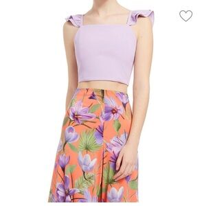 Alice + Olivia Celestia Flutter Sleeve Cropped Top In Lavender Size 8